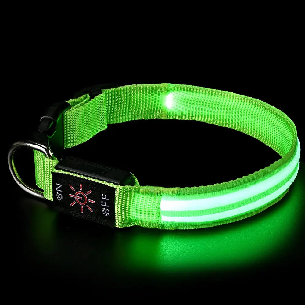 GlowCollar™ LED dog collar in green on a white background