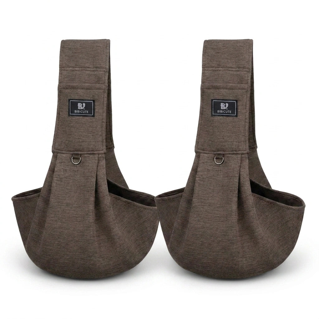 CarryPaws dog sling carrier in Coffee, 2 pack, product photo on a white background