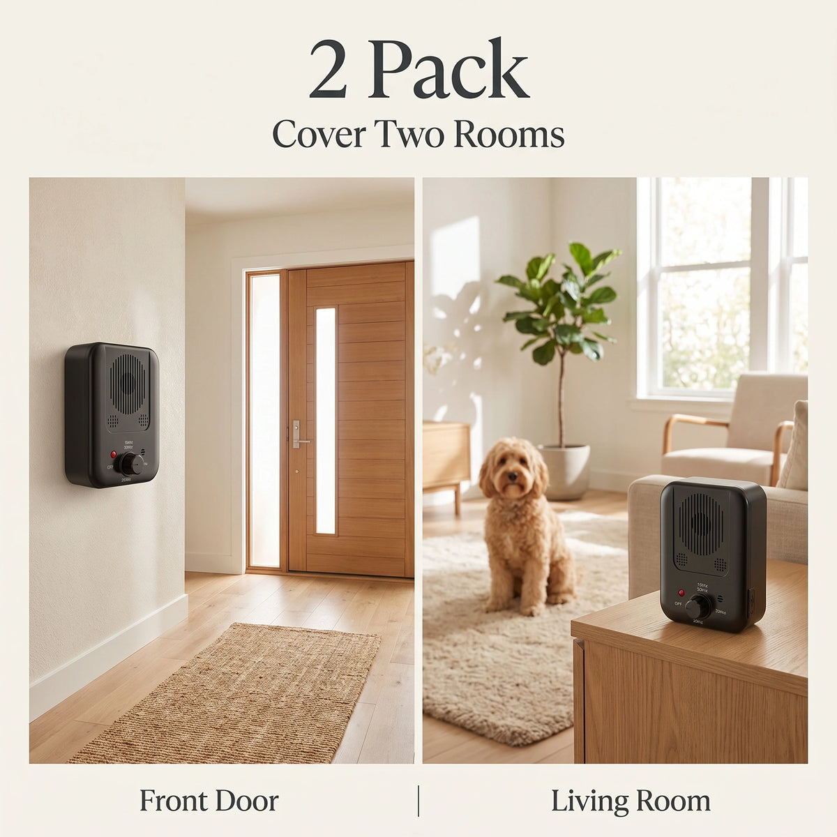 QuietPaws Home Alone 2 Pack anti-barking devices for front door and living room