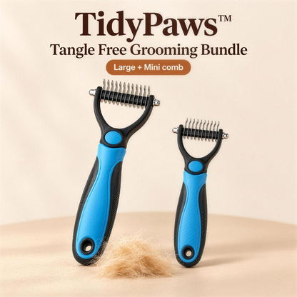 TidyPaws™ Tangle Free Grooming Bundle with the large TidyPaws™ dematting comb and the Mini TidyPaws™ comb